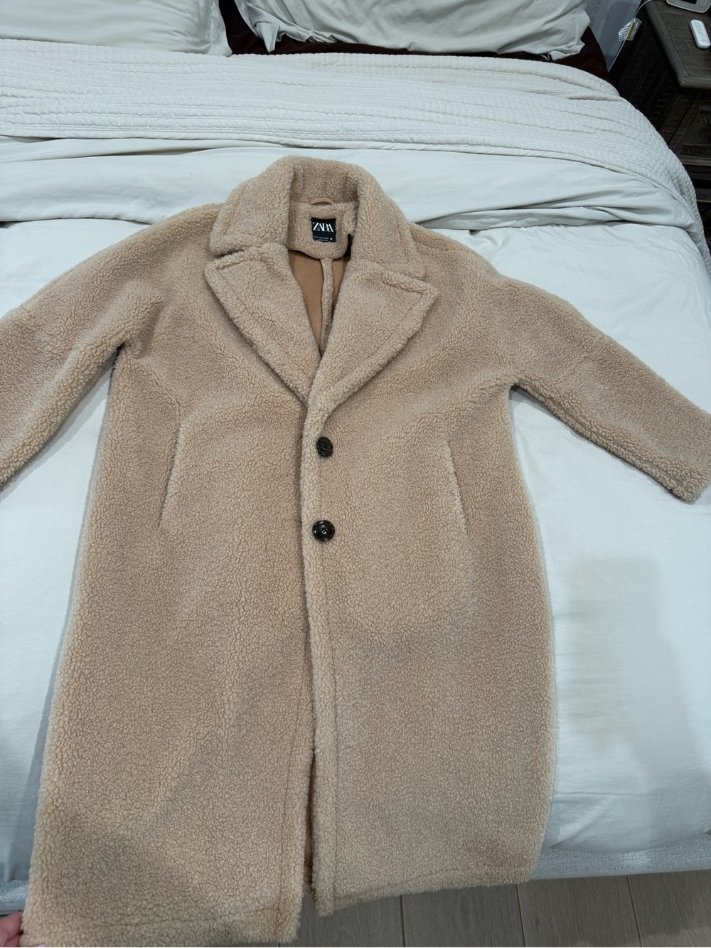 Zara Beige Teddy Shearling Long Coat